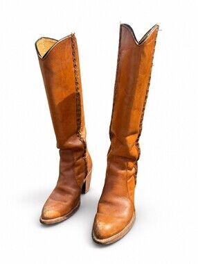 Vintage Double H Quality Boots Women 5B Brown Leather Western Cowboy Tall